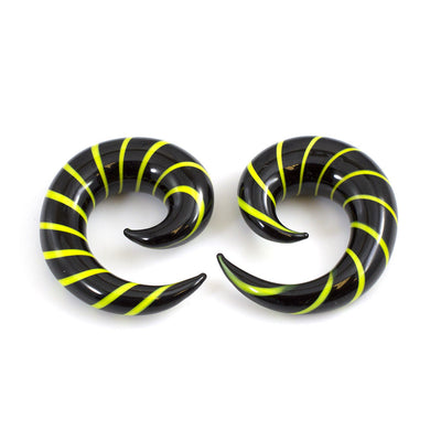 Pair of Black & Green Stripe Spiral Glass Tapers