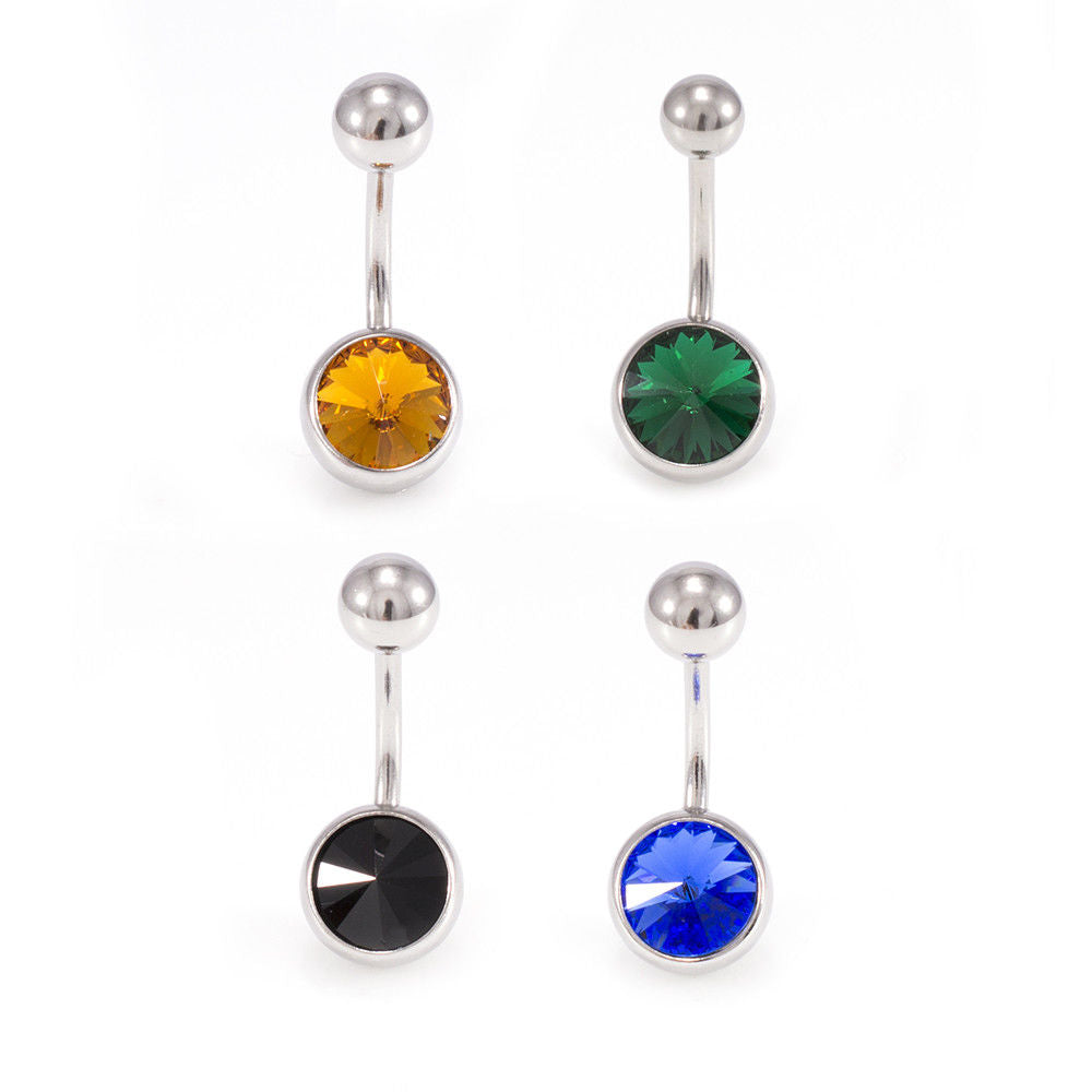 Package of 4 Belly Button Rings Navel Piercing with Jewels 14g