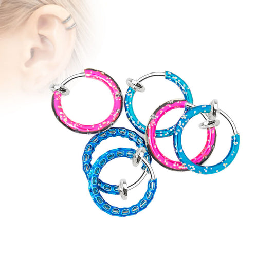 Non-Piercing Hoops - 6-Pack - Perfect for Nose, Lip, Ear, Cartilage - All Ages