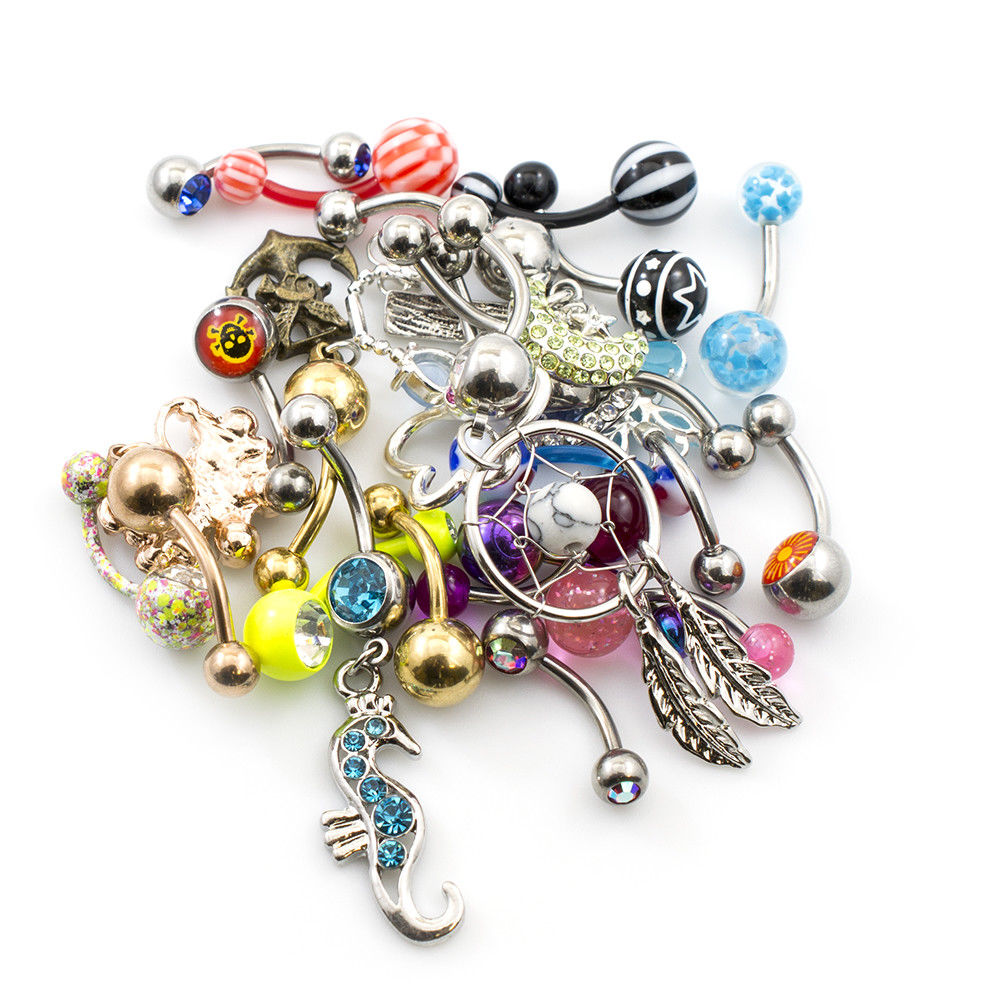 Pack of 12 Belly Button Rings Randomly Picked 14g