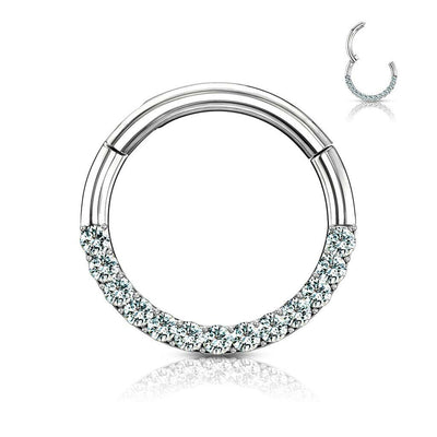 Hinged Hoop Rings for Nose Septum, Daith and More 14Kt Gold CZ Paved 16g