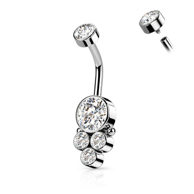 Belly Rings Navel Piercing Triple Cluster Dropdown with Internally Threaded