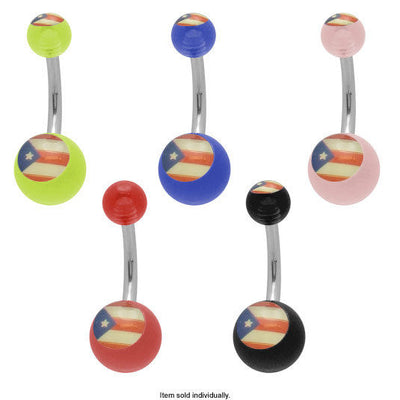 Acrylic Puerto Rico Flag Belly Button Ring