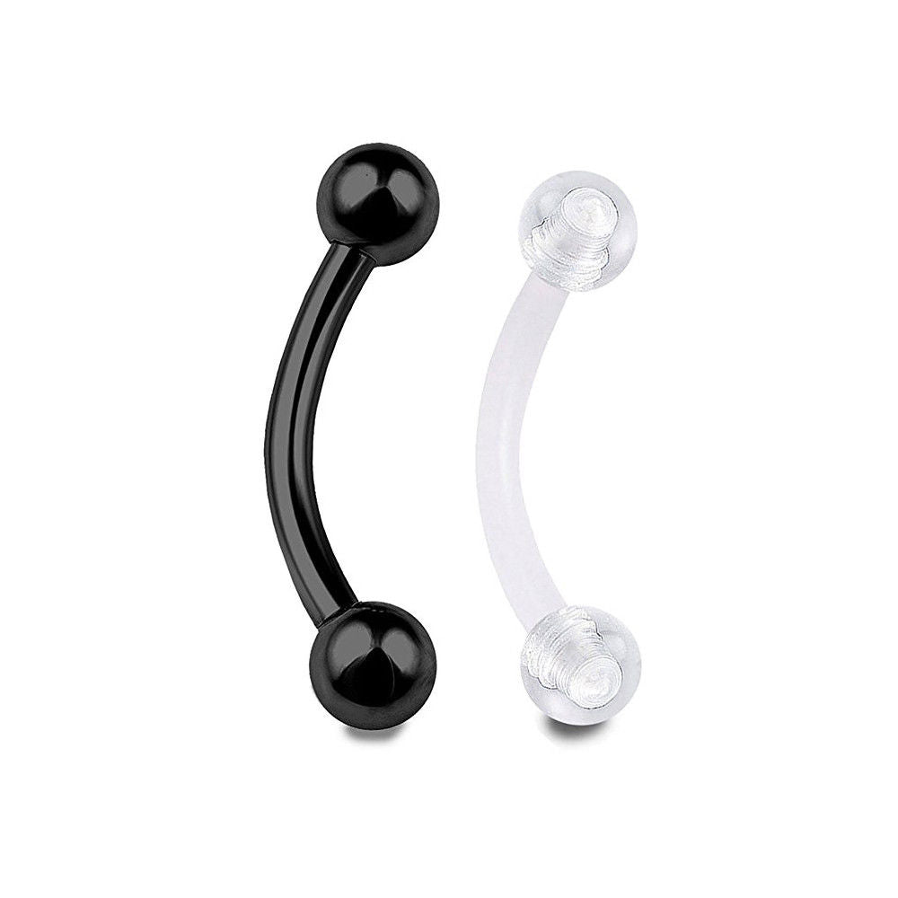 Eyebrow Ring Black Anodized 16G Curved Barbell with Clear Retainer 2pcs