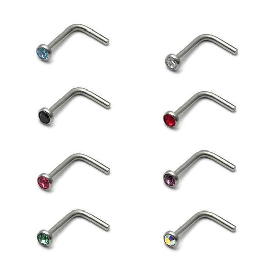 Nose Ring L Shape Stud Lot 8pcs of 18G Nose Screw CZ Crystal Jewelry Wholesale