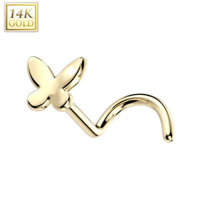 Nose Screw Rings With Butterfly Top 14K Solid Gold 20G fit most nose piercings