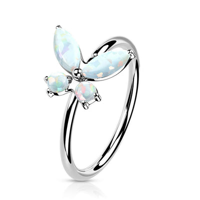 Bendable Hoop ring 14K Gold Opal or CZ Butterfly 20 Gauge Good for Nose and Ear