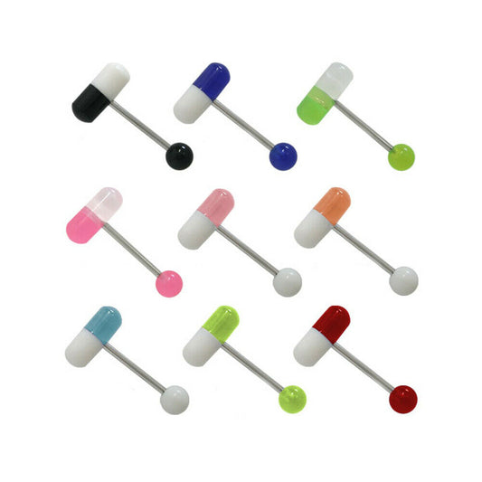 Barbell Tongue Ring with Pill Design Replacement Bead