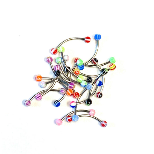 SNAKE EYE TONGUE RINGS PIERCING JEWELRY 20 PIECE VALUE PACK 316L SURGICAL STEEL LONG SHAFT 16 GAUGE 14MM NO DUPLICATES