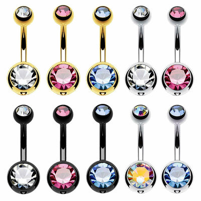 10PC Belly Button Ring Double Multicolor CZ Stainless Steel 14G Navel Ring