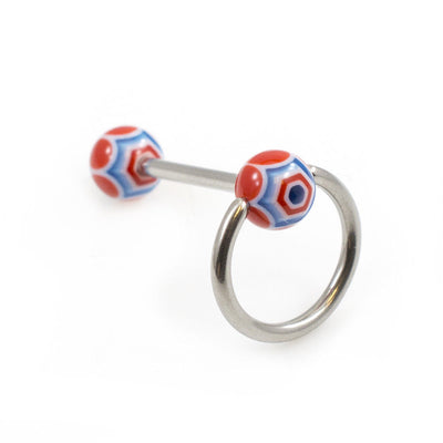 Tongue Barbell with Knock Door and Colorful Acrylic Ball Design 14G