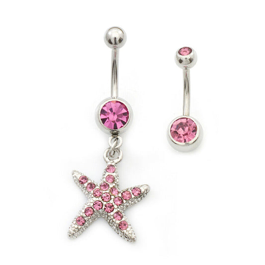 Pack of two Navel Ring with Cubic Zirconia Star Design 14g