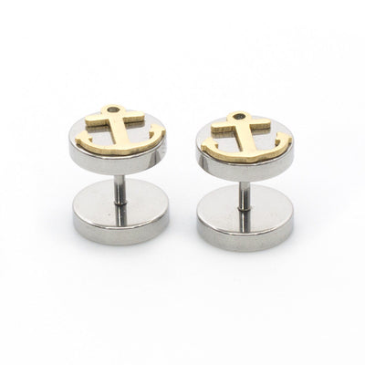 Fake Faux Cheater Illusion Ear Plug Earrings with Anchor Design 16G