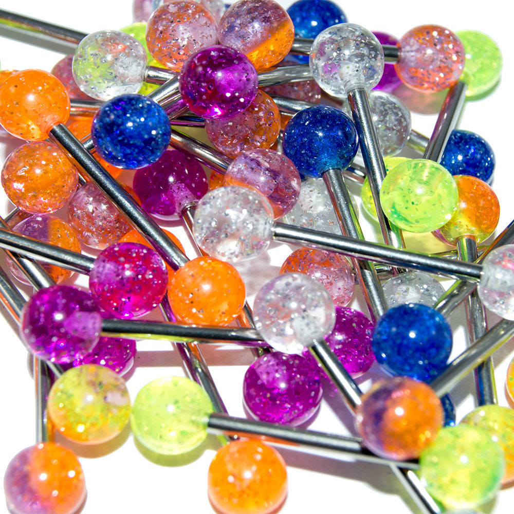 Wholesale Lot of 20 Straight Barbells 14G Mixed Surgical Steel Glitter End Beads