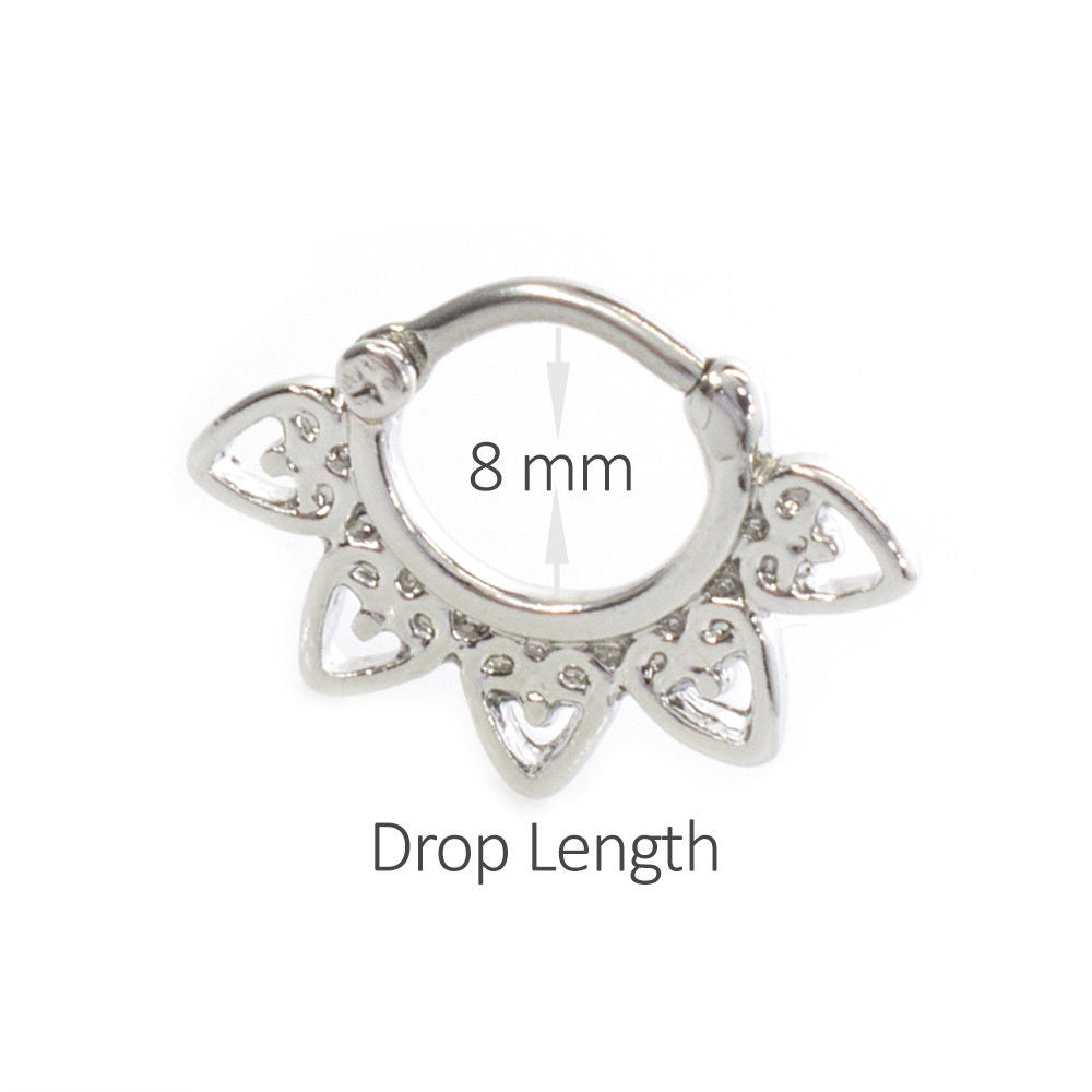 Septum Clicker Jewelry with Filigree Heart Design Made of Surgical Steel