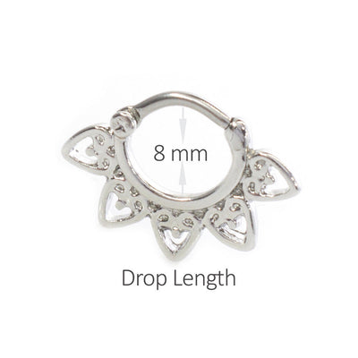 Septum Clicker Jewelry with Filigree Heart Design Made of Surgical Steel