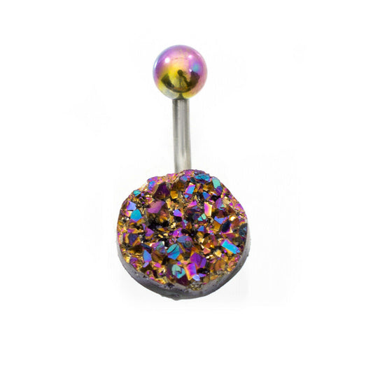 Navel Ring with Multicolor Confetti stone Design 14g