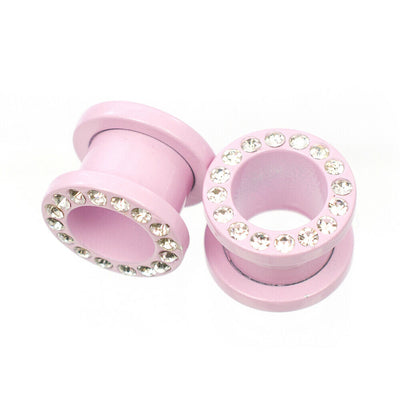 Plugs Matte Pastel Pink Screw Fit with Cubic Zirconias - Sold as a Pair Surgical
