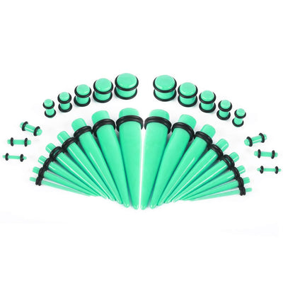 36 Pieces Ear Stretching Kit Glow Tapers with Plugs - 14G - 00G UV Glow Aqua