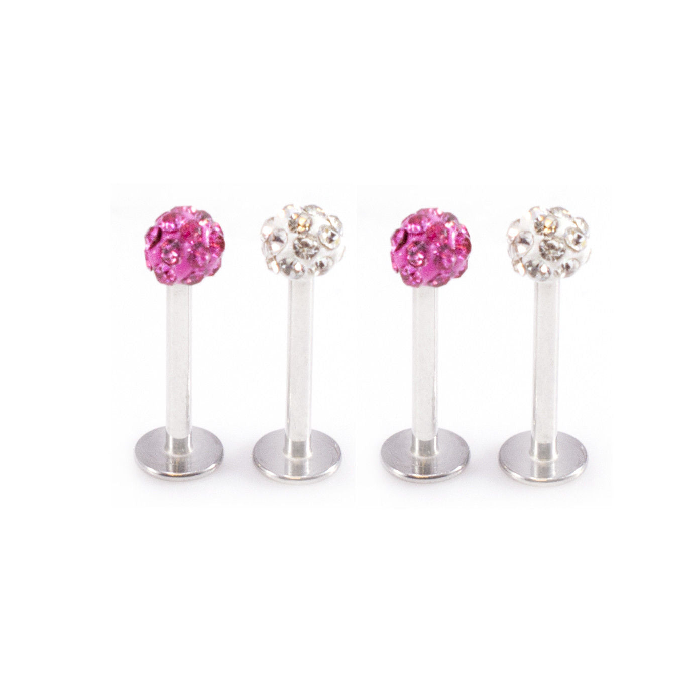 Labret Monroe Set of 4 two Clear Ferido Ball and two pink Ferido Ball 16g