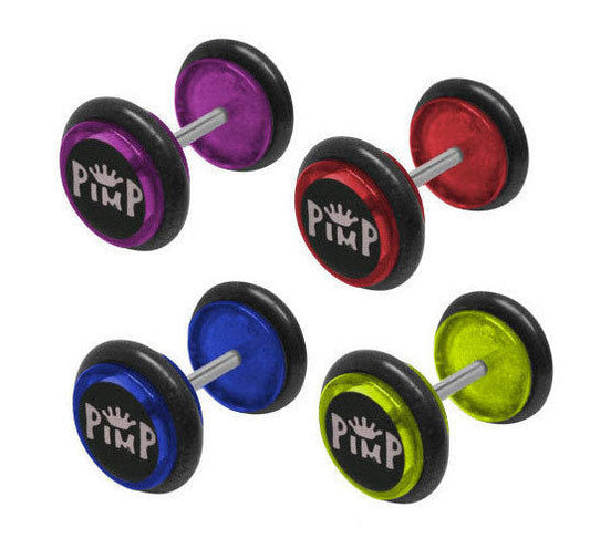Pair of Pimp Logo Fake/Cheater Ear Plugs - 14 Gauge - Available in 4 Colors
