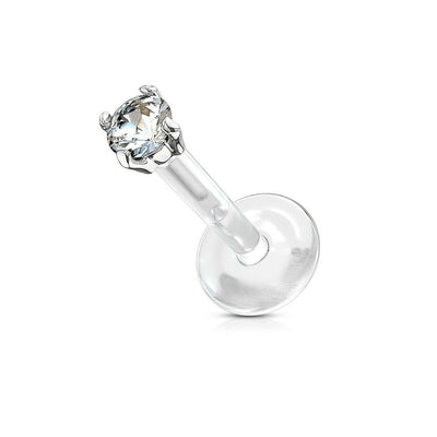 Labret Monroe with Cz Prong Set Design on Flex Shaft 14 Kt Solid Gold 16g