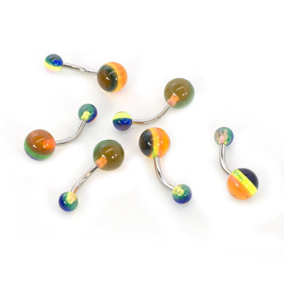 Navel Belly Ring 6 Pack Rainbow Assortment 14G Surgical Steel