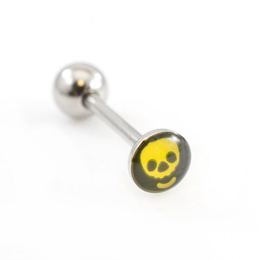 Tongue Barbell with Skull Design design 14g