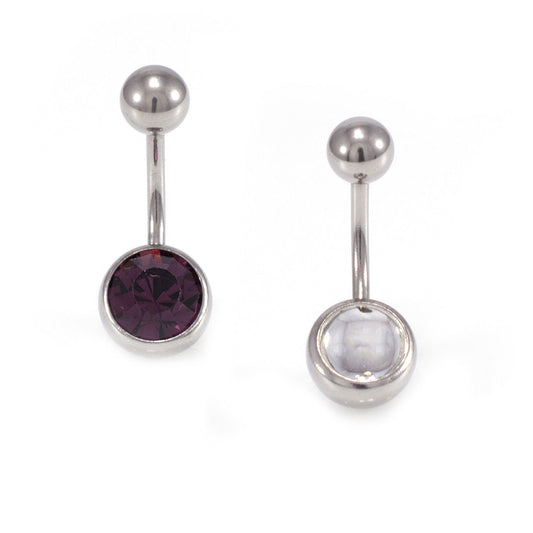 Package of two Belly Button Rings Navel Piercing with Jewels 14g