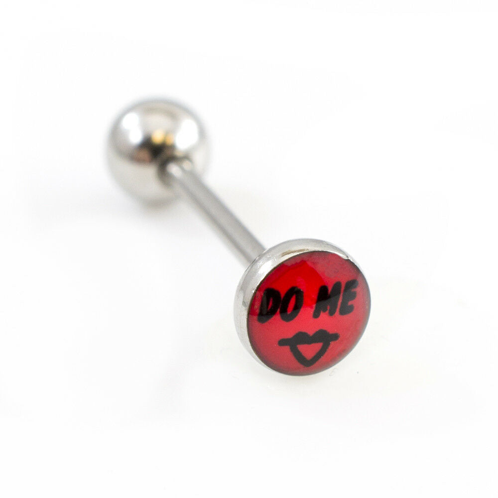 Tongue Barbell with Naughty Logo 14g Surgical Steel