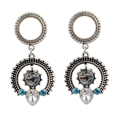 Ear Plugs Antique look Dangle with Cubic Zirconia and Synthetic Opal