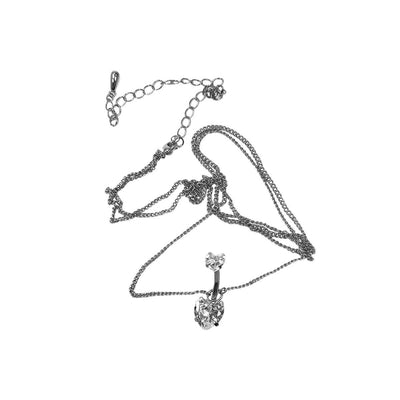 Belly Chain Navel Ring Surgical Steel Waist with Double Heart CZ Non-Dangle 14G