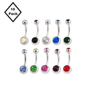 Belly Rings Lot of 10 Double Jewel 14G 7/16"
