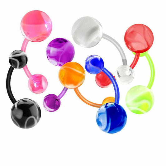 Flexible Belly Button Navel Ring with Marbel Ball set of 8