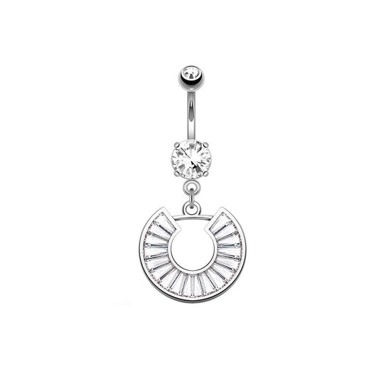 Dangling 14ga Belly Ring with Princess Cut CZ Paved Horseshoe