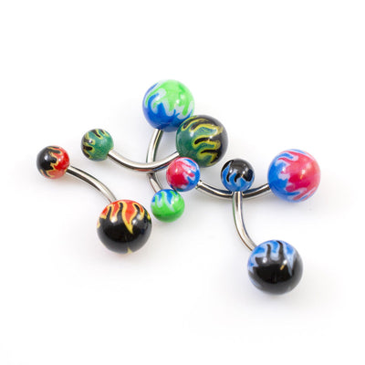 Pack of 5 Belly ring with Fire Flames Pattern 14g