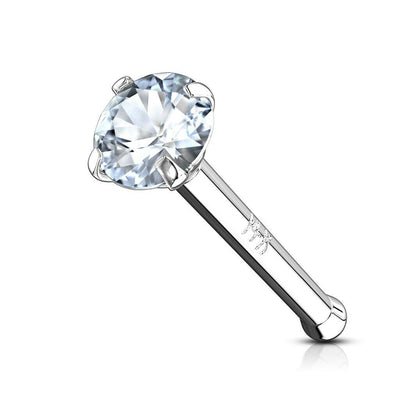 Nose Stud Ring 14 Karat Solid Gold Prong Set 1.8 mm CZ 20g
