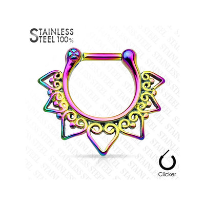 Septum Piercing Clicker - Heart Tribal Fan All 316L Surgical - 16ga - Sold Each