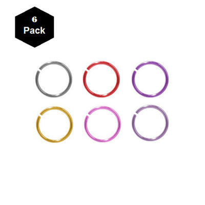 Nose Hoop Rings - 6-Pack Anodized Titanium 18ga 316L Surgical Steel