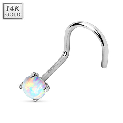 14K Nose Ring Screw Solid Gold 4 Prong Set Lab Opal Top Stud Piercing 20G 6MM