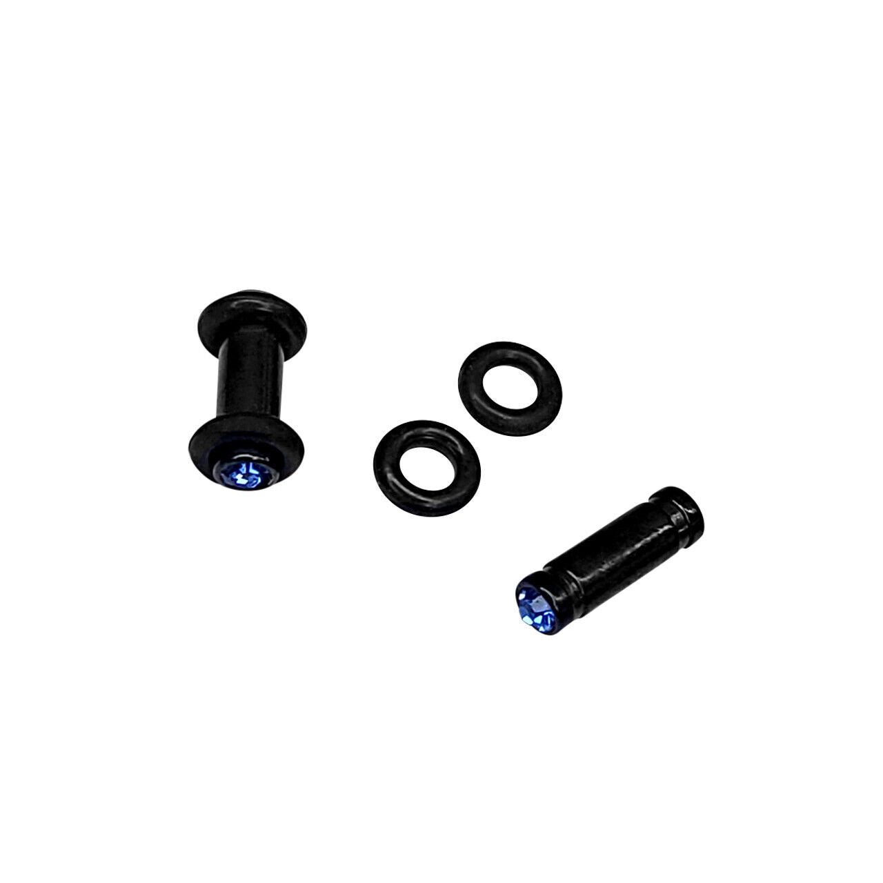 Pair of Ear Plug Gauges O-ring Blue CZ Jewel Black IP Titanium 8 Gauge