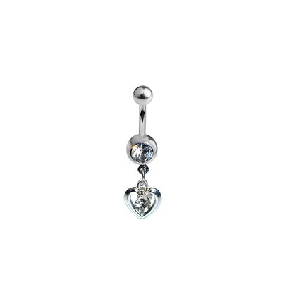 Belly Navel Dangle Ring Surgical Steel Steel Heart with CZ Jewel 14g