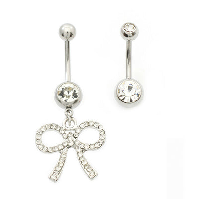 Belly Button Ring pack of 2 with multiple gem Bow Design and Basic with Cz 14g
