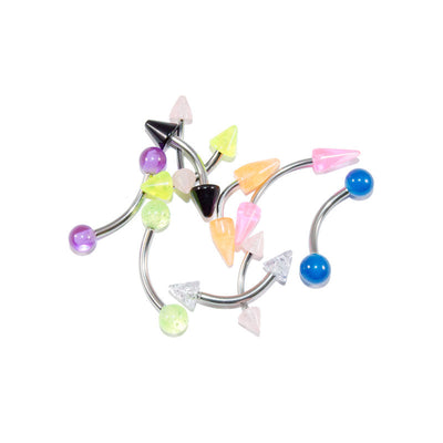 Eyebrow Ring Curved Barbells 10pc Mixed Gauge & Length with Acrylic Ends Rook