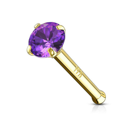 Nose Stud Ring 14 Karat Solid Gold Prong Set 2mm CZ 20g