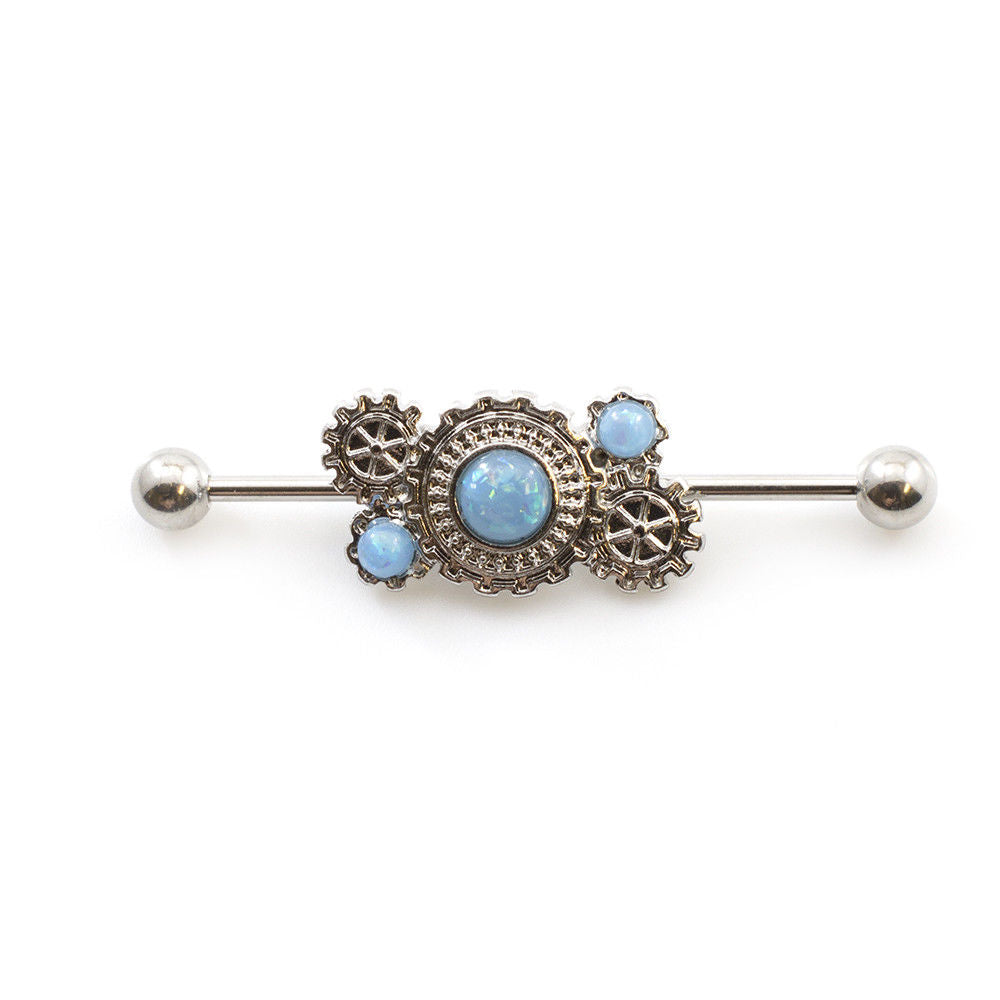 Industrial Barbell Steampunk design with Opalite Stone 14g