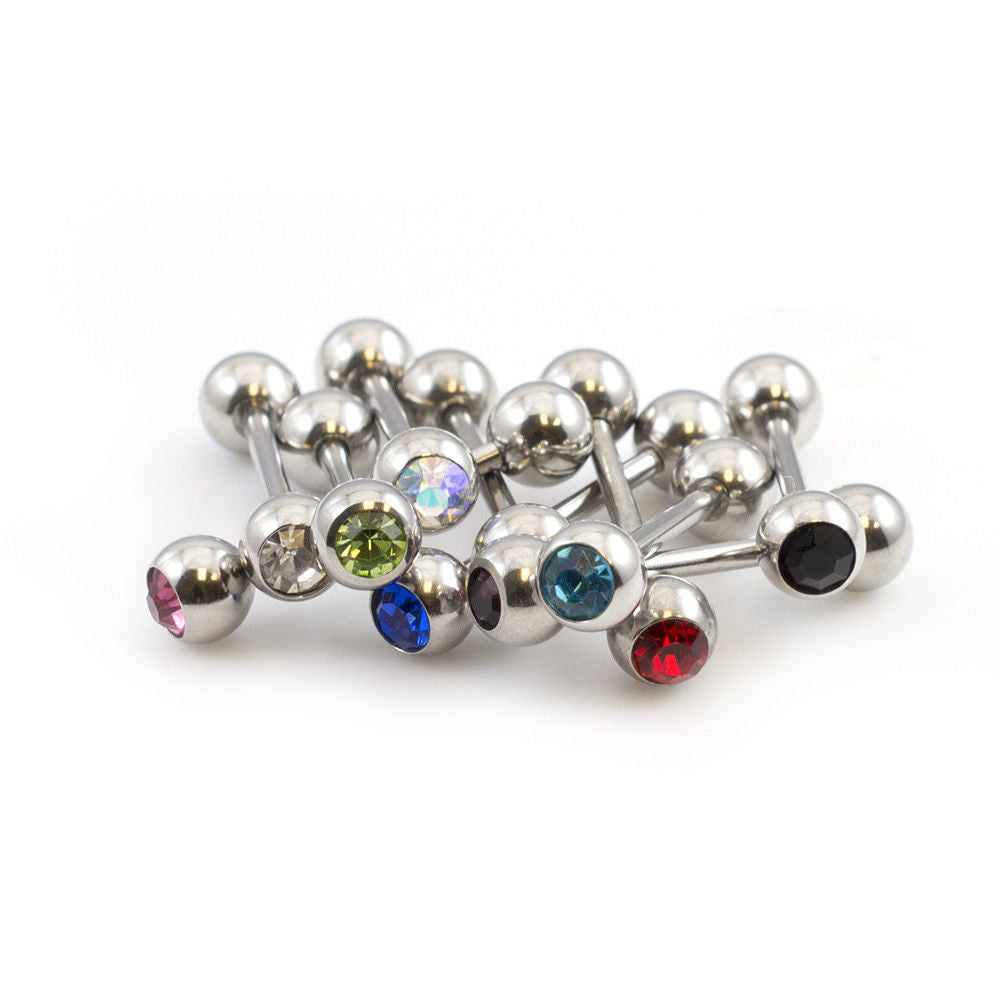 Tongue Barbell Package of 10 with Cubic Zirconia 14g
