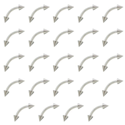Lot of 24 Eyebrow Lip Piercing Curved Spike Barbells -  14G or 16G
