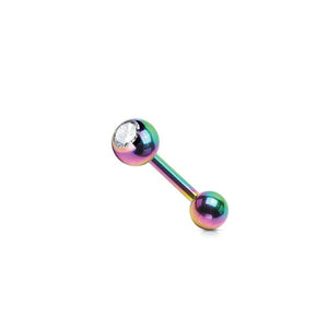 (14g ) Barbell Tongue Ring Anodized Multi-Color Titanium with Jewel