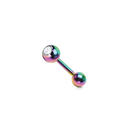 (14g ) Barbell Tongue Ring Anodized Multi-Color Titanium with Jewel